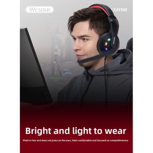 <span class=keywords><strong>Casque</strong></span> de jeu filaire Wesdar pour PC et ordinateur portable - Microphone à réduction de bruit, son dynamique 40 mm, lumières RVB, ajustement confortable, audio immersif - Product Image 2