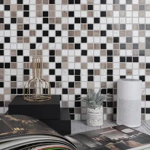 Foshan Manufacturer Hotel Kitchen Bathroom Wall Backsplash Emperador Mixed Color 23x23mm Square Marble Mosaic Floor Tiles