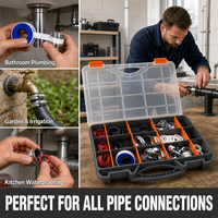 Kit de joints de plomberie, joints toriques assortis, colliers de serrage pour tuyaux, ruban d'étanchéité PTFE, boîte à outils pour cuisine, salle de bain, jardin, irrigation, tuyauterie