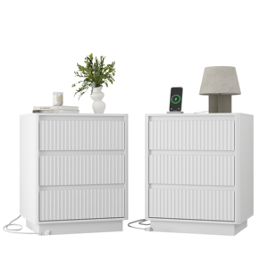 End <b>Table</b> Set Of 2 With 3 <b>Drawers</b> Fast Usb C Charging Station Modern Wood Storage Cabinet Sofa <b>Side</b> <b>Table</b> - Product Image 1