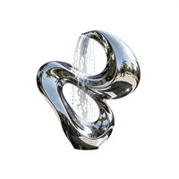 Sculpture abstraite en acier inoxydable en forme de cascade, fontaine miroir sur mesure pour aménagement paysager de cour et immobilier