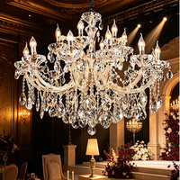 Lustre en cristal transparent brillant, style bougie européenne, lampe suspendue artistique pour salle de mariage, villa, banquet, décoration intérieure