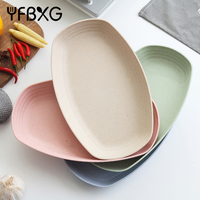 Ensemble d'assiettes ovales en paille de blé YFBXG, incassables, sans BPA, réutilisables, à nervures, 4 couleurs, pour la maison et la cuisine