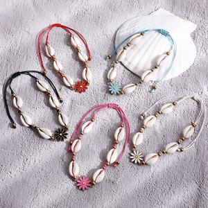 Nieuw <span class=keywords><strong>Design</strong></span> Shell Drop Olie Bloem Enkelbanden Voor Vrouwen Hand Geweven Verstelbare Enkelband Strandfeest Sieraden Geschenken Stijl - Product Image 1