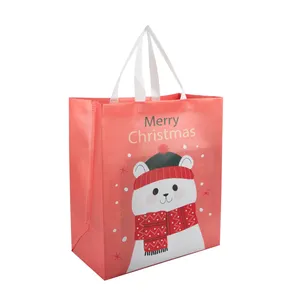Logotipo personalizado Compras lindas Embalaje de regalo de Navidad Oso blanco Reutilizable Impermeable Bolsa de poliéster no tejida
