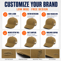 Casquette de baseball personnalisée avec logo, détails déchirés, 6 panneaux, non structurée, visière incurvée, couleur kaki, vente en gros, usine OEM ODM