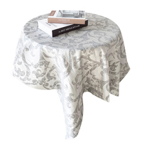 Mantel Redondo de Lino Francés 100% Jacquard Rústico con Estampado Personalizado, Verde, para Banquetes de Hotel
