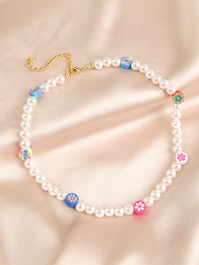 Nouveau Offre Spéciale coloré fleur sourire visage argile perlé bijoux mignon mode perle perles colliers - Product Image 3