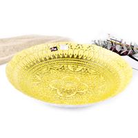 Vente en gros de bols à fruits en verre doré de 40 cm avec motif mandala en relief, assiette de présentation en verre décorative de luxe pour mariage, décoration de bol en verre