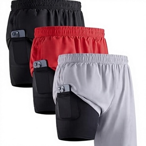 Men's Solid Casual Quick-Dry Waterproof Woven Double <b>Layer</b> Zipper Fly <b>Mid</b> Running Shorts Pocket Phone Fitness Training Beach Gym - Product Image 3