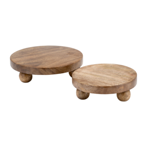 Vassoi rotondi in legno con piedini a sfera per decorazioni domestiche o come centrotavola - Product Image 1