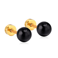 Pendiente quirúrgico para niños, joyería médica de acero inoxidable, Perla Negra, 4-8mm, tapón de tornillo
