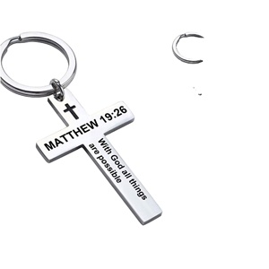 Llavero con Cruz Cristiana, Llavero con Versículo Bíblico de Acero Inoxidable, Llaveros con Versículos Bíblicos, Joyería Religiosa con Oración de Jesús, Regalos Religiosos para Bautizo - Product Image 1