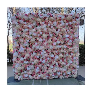 사용자 정의 크기 3d 실크 핑크 롤 다채로운 꽃 벽 배경 8 피트 * 8 피트 화이트 장미 좋은 품질