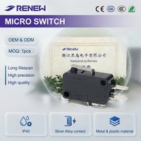 Micro-interrupteur SPDT RENEW RV-161-1C25 16A 250VAC à levier articulé court, boîtier plastique, pour four à micro-ondes et appareils de cuisine, certifié CE