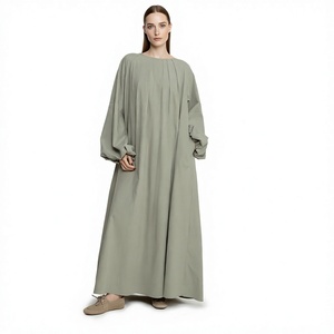 Abaya longue en coton respirant uni tricoté Willson, manches ballon, vente en gros, vêtements islamiques pour femmes musulmanes - Product Image 2