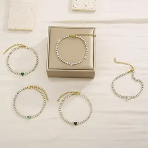 Nieuwe Gouden Zilveren Sprankelende Armband Kerst Armband Rvs Zirkoon Hart Charme Sprankelende Tennis Armband