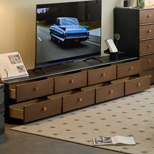 Ensemble de meubles de rangement de style <span class=keywords><strong>industriel</strong></span> moderne du milieu du siècle : <span class=keywords><strong>meuble</strong></span> <span class=keywords><strong>TV</strong></span>, table basse et commode avec finition couleur noyer - Product Image 5