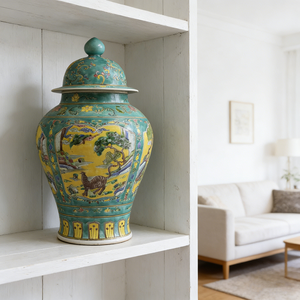 Jarrón Oriental Verde Qing Kangxi con Figura de General Songhe, Colección de Tesoros, Porcelana Antigua, Antigüedades - Product Image 5