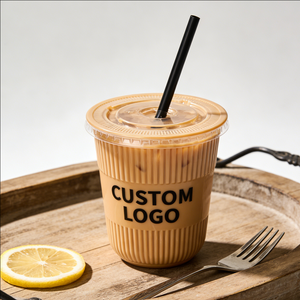 Gobelets à thé au lait Boba en plastique transparent avec logo personnalisé, 9 oz et 12 oz, avec paille - Product Image 2