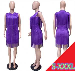 (RTS) hot style solid color stylish strapless tassels prom club dresses for woman - Product Image 4