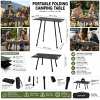 Table de camping tactique monocouche en acier au carbone, carrée, réglable en hauteur, pliable, légère, portable, pour randonnée et pique-nique en extérieur