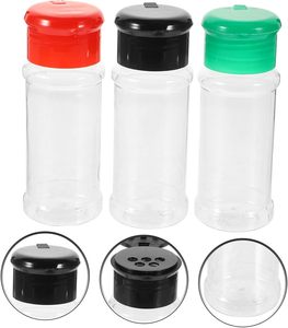 Envase de Plástico para Especias de Grado Alimenticio de 100 ml, Salero y Pimentero, Botella Transparente de PET con Tapa Abatible Negra, Roja y Verde - Product Image 5