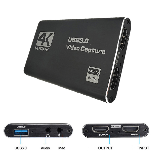 4K USB 3.0 Video Capture Card HDMI-compatible 1080P 60fps HD Video Recorder Grabber for Capturing Game Card Live