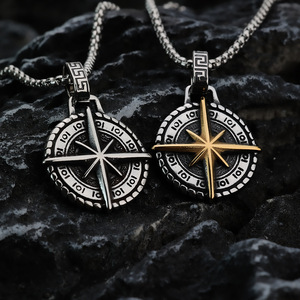 Stainless Steel Men's Pendant Six Pointed Star <b>Compass</b> Necklace For Fashion Jewelry Gift - Product Image 1