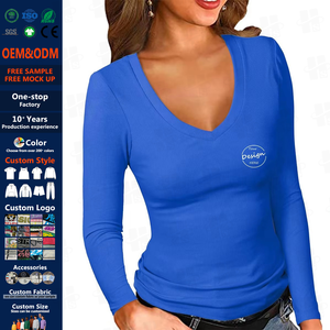 Printemps femmes côtelé tricot <span class=keywords><strong>t</strong></span>-shirts à manches longues <span class=keywords><strong>t</strong></span>-shirts pour femmes <span class=keywords><strong>col</strong></span> en <span class=keywords><strong>V</strong></span> 100% coton personnalisé Fitness <span class=keywords><strong>t</strong></span>-<span class=keywords><strong>shirt</strong></span> - Product Image 1