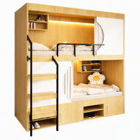Lit superposé capsule spatiale en contreplaqué mélaminé E0 imperméable de 18 mm, rideau d'intimité moderne, rangement LED, lit d'hôtel et de dortoir, OEM