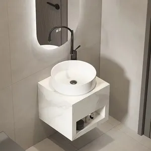 1007 Modern Wall Mount Art Ceramic Wash Basin Bathroom Vanity With Rock Slab Stone