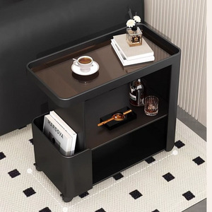 Table d'appoint noire pour canapé, table basse mobile, table de salon, chariot de luxe léger, table de <span class=keywords><strong>chevet</strong></span> <span class=keywords><strong>en</strong></span> <span class=keywords><strong>fer</strong></span> à roulettes, table de <span class=keywords><strong>chevet</strong></span> <span class=keywords><strong>en</strong></span> pierre, internet - Product Image 2