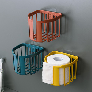Toilet Paper Holder Wall Mounted No Drill Rectangular Multi Purpose Bathroom Storage Basket Yellow Blue Red - Product Image 2