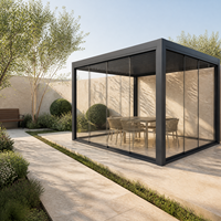 Pergola motorisée de luxe en aluminium, à lames bioclimatiques réglables, imperméable, avec éclairage LED pour villa, cour et balcon