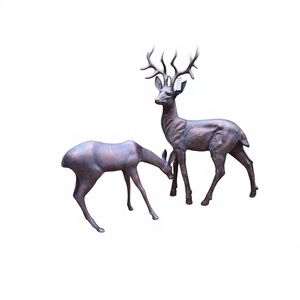 Juego de Ciervos de Metal Fundido a Mano con Acabado en Bronce, Escultura Decorativa de Reno de Tamaño Real, Decoración Navideña para Exhibición en Jardín - Product Image 1