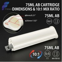 Cartouche vide AB de 75 ml, rapport 10:1, mélangeur statique à piston double seringue PP PA, buse, distributeur de colle époxy acrylique bicomposant