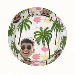 Sombrero de Pescador Hawaiano Personalizado con Diseño Tropical de Flamencos y Palmeras, Ala Ancha, Protección Solar para Playa y Pesca, Estilo de Dibujos Animados - Product Image 5