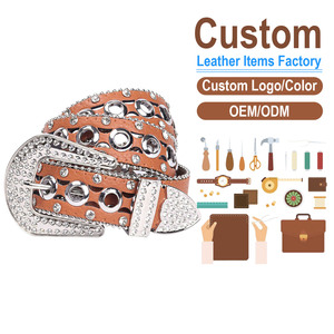 Cinturón de Cuero PU Personalizado con Hebilla de Diamantes de Imitación, Estilo Casual, Hebilla Plateada, Duradero, Moldeado en una Sola Pieza - Product Image 1