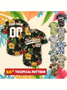 Camisa de <span class=keywords><strong>Manga</strong></span> <span class=keywords><strong>Corta</strong></span> con Botones y Bordado Floral Impreso en 3D, Unisex Personalizable, con Nombre y Número, Uniforme de Béisbol - Product Image 5