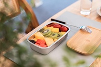 Boîte à lunch bento en acier inoxydable pour adultes et enfants avec couvercle en bambou Contenants à lunch snack en métal japonais anti-fuite
