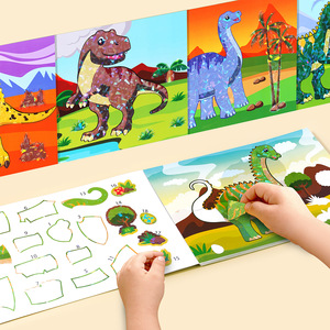 Juego de pegatinas de dibujos animados <span class=keywords><strong>por</strong></span> números con temática de dinosaurios 2 en 1: Imagen a pegatina y juego de <span class=keywords><strong>colorear</strong></span> con 12 páginas de dibujo y pintura de escenas. - Product Image 4