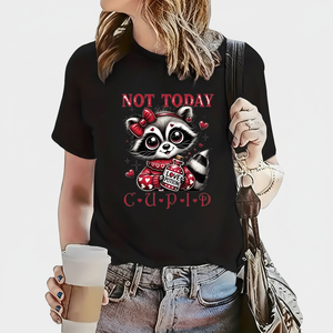 T-Shirt Casual da Donna per San Valentino con Stampa Procione, Manica Corta, Collo Tondo, in Morbido Cotone, Vestibilità Regolare, per Tutte le Stagioni, Uso Quotidiano - Product Image 1