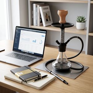 Moderno Set de Hookah de Cristal con Base de Madera, Vástago de Metal Negro y Kit de Tubos Multicolor para Salón y Uso Doméstico - Product Image 3