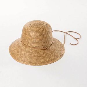 2025 New Arrival Fashion Trendy Palm Straw Floppy Hat Outdoor Travel <b>Sunscreen</b> Wide Brim Straw Bucket Hat with Windproof Strings - Product Image 4