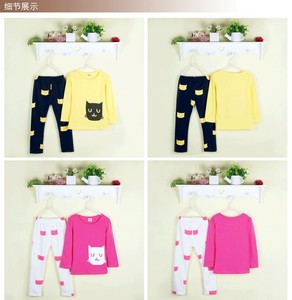 2017 เสื้อเชิ้ตแขนยาวลำลองและกางเกงชุดเสื้อถักลายแมวสำหรับเด็กผู้หญิง - Product Image 4