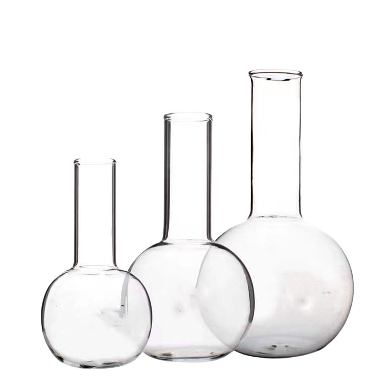 Изготовленная на заказ прозрачная лабораторная колба ручной работы с узким горлом и длинным горлом