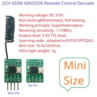 Module de télécommande BSSY)RFCE001 Mini 433M 2CH EV1527 PT2262 2264 à code fixe d'apprentissage, décodage ASK OOK, 3.3V 3.7V 5V