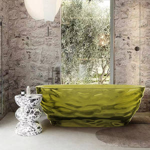 Baignoire autoportante <span class=keywords><strong>en</strong></span> <span class=keywords><strong>pierre</strong></span> artificielle C6M, style <span class=keywords><strong>japonais</strong></span>, ondulation d'eau, monobloc, ovale, intelligente, pour hôtel - Product Image 2