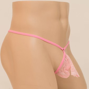 Sous-vêtements string en dentelle rose pour homme, polyester, design ajouré, lingerie sexy pour la Saint-Valentin, automne 2023 - Product Image 1